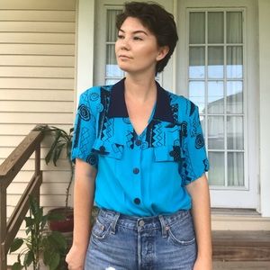 Vintage button down top with shoulder pads
